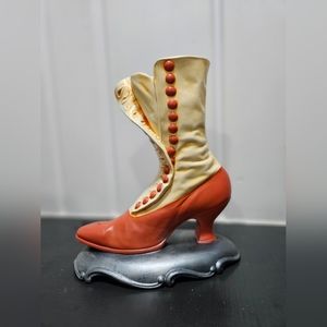 Vintage Atlantic Mold Vase Ceramic Victorian High Top Button Boot Shoe Planter